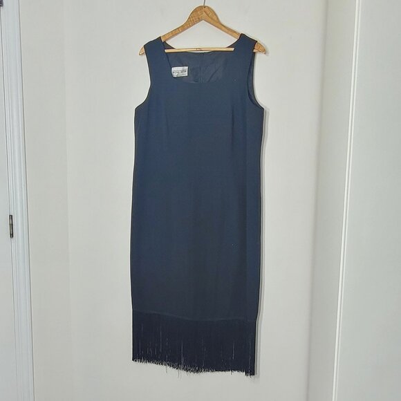 Michel Antoni Vintage Black Sleeveless Square Neck Back Zip Cocktail Dress Sz 14 - Picture 1 of 10
